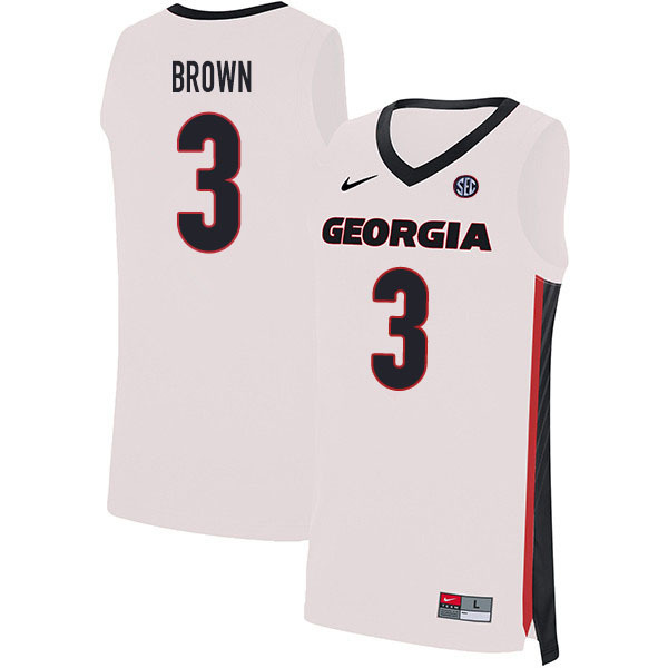 2020 Men #3 Christian Brown Georgia Bulldogs College Basketball Jerseys Sale-White - Click Image to Close